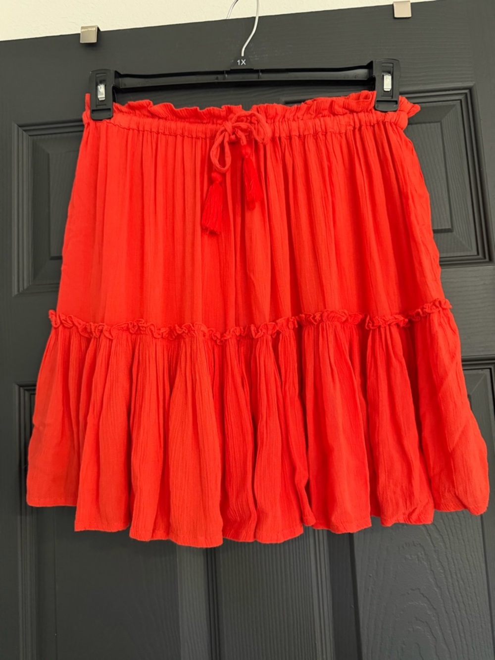 Elan Beach Bright Red Orange Tiered Circle Skirt with Drawstring